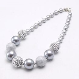 Silver Color Kid Chunky Beads Necklace Fashion Bubblegume Bead Chunky Necklace Jewelry Baby Kid Girl