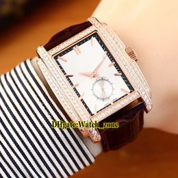 New Gondolo 5124 5124J-011 White Dial Automatic Mens Watch Rose Gold Case Diamond Bezel Leather Strap High Quality Gents Sport Wristwatches