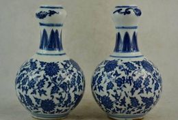 Old Decorated Wonderful Hand Porcelain Drawing Flower Rare Lucky Noble Pair Vase