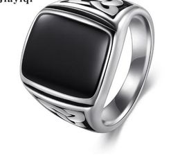 2020 Punk Titanium Steel Ring Big Black Stone Square Ring Men Silver Color For Male Jewelry Vintage Wedding Party Gift