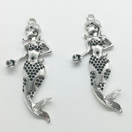 10pcs Big Sea Mermaid Animal Charms Pendants Retro Jewellery Accessories DIY Antique silver Pendant For Bracelet Earrings Keychain 72x30mm