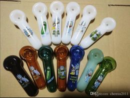 Cartoon printed stained glass pipe Wholesale Glass Hookah, Glass Water Pipe Fittings, Smoking ,Free Ship