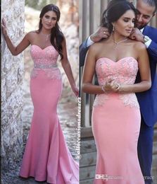 2019 New Arrival Pink Mermaid Long Evening Dress Modest Arabic Beaded Crystals Sweep Train Formal Party Gown Custom Made Plus Size