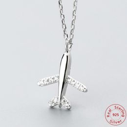 Real 925 Sterling Silver S925 Silver Plane Aircraft Pendant Necklace Aeroplane Fashion CZ Crystal Jewellery Chain New