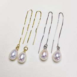 -Semplice Ear S925 Sterling Silver Pearl Linea Orecchini perla 7-8mm gioielli orecchino di perla per le donne del regalo di anniversario 1 accoppiamento / lotto