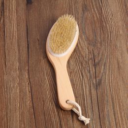 100% Natural Boar Bristle Exfoliated Bath Brush with Contoured Wooden Handle Body Cleaning Massage Brush W9749