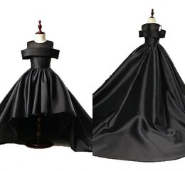 2019 Black First Communion Dresses Off Shoulder Hi Lo Ball Gown With A train Flower Girl Dress Pageant Dresses Girls Special Occasion Kids