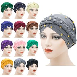 Braid Handmade Night Hat Women Girl Head Cover Sleep Caps Solid Color Headwear Hair Care Fashion Accessories