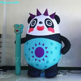 1.8m Advertising Inflatable Panda Warrior Custom Cartoon Animal Mascot Adorable Blow Up Panda For Garden And Yard Decoration