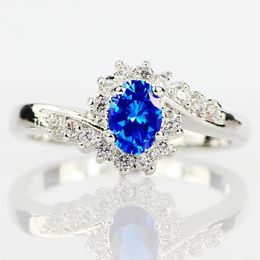 10pcs Silver plated Natural Sapphire Gemstones Opal Birthstone Bride Princess Wedding Engagement Strange Ring Size 6 7 8 9 10