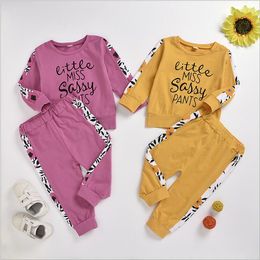 Baby Girls Clothes Spring Letter Printed Clothing Sets Kids Round Collar Long Sleeve Tops Pants Suits Casual Hoodies Pants Outfits B7211