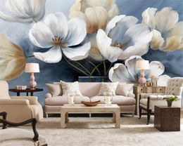 Custom 3d Flower Wallpaper European Style Tulip Flower Oil Painting Mural Living Room Bedroom Decoration Wallpaper