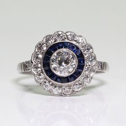 sapphire engagement rings for women UK - Silver Plated Round Sapphire Ring for Exquisite Women Bride Princess Wedding Engagement Ring US Size 5-13