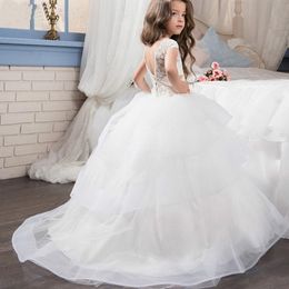 2020 Cheap White ivory Flower Girl Dress Trailer Puffy Wedding party Dress Girl First Communion Eucharist Attended Princess La246r