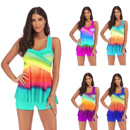 Women Swimsuit Gradient Colour Printed Swimwear Summer Swimsuit Colourful Slim Two Piece Set Bathing Suits Outdoor Sexy Beachwear YFA864