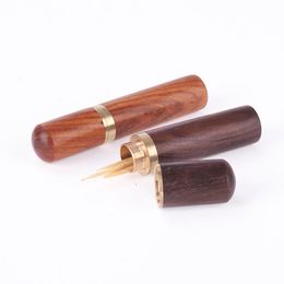 100pcs Ebony Wood Toothpick Holder Bucket Mini pin Box Hiking Portable Craft Handmade Gift 8*1.8cm