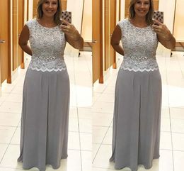 2020 Newest Elegant Plus size Silver A-Line Chiffon Long Mother Dresses With Crystal Sash Formal Evening Prom Gowns