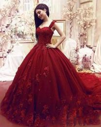 New Best Real Luxury Princess Ball Gown Burgundy Tulle Fabric Sleeveless Wedding Dress Red Christmas Abaya Designer Beaded Wedding Dress