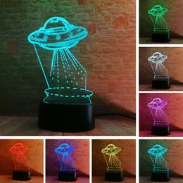 Cartoon Novelty UFO Flying Saucer Alien Spacecraf Aircraft 7 Colour Change Gradient Touch Remote Child Kids Birthday