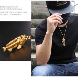 Fish Bone & Fishing Hook Pendant Necklaces Punk Style Men Link Chain 4 Colours Personality Jewellery Fashion Free Shipping gift