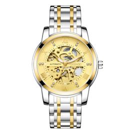 CHENXI Stainless Steel Gold Wristwatch Waterproof Sports Watch 001 Mechanical Automatic Analogue Dial Face Hollow Out Dial