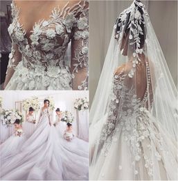 2019 Boho A Line Wedding Dresses V Neck Long Sleeves Lace Bridal Gowns With 3D Appliques Cathedral Train Plus Size Beach Wedding Dress