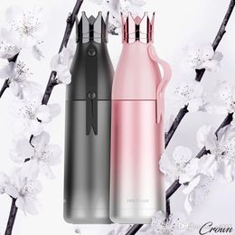 Crown Stainless Steel Water Bottle Honorable Thermal Insulation Kettle Gradation Personality Cup Rope Lift Silicone Bottle Cap New 22yqb1