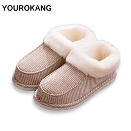 YOUROKANG Winter Men Shoes Warm Home Slippers Striped Indoor Floor Furry Cotton Couple House Slippers Women Unisex Soft Antiskid