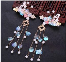 Ancient hair fringed tassel shell step butterfly flower hair clip ancient style hair accessories Jewellery female