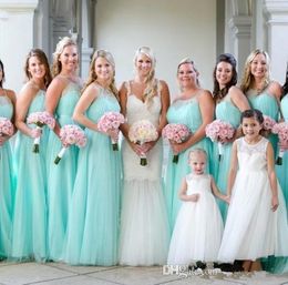 Mint Green Halter Tulle Long Bridesmaid Dresses 2020 Ruched Beach Boho Wedding Guest Party Maid Of Honour Dresses BM1950273v