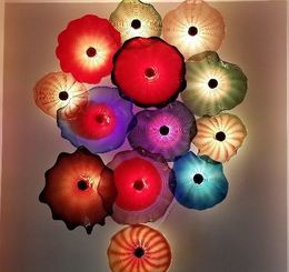 Beautiful Decoration Colorful Hand Blown Lamps Arts Plate Fahsion Murano Flower Glass Hanging Plates Wall Art