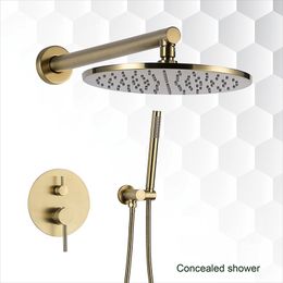 Brass Brushed Gold Shower Set Bathroom Faucet Brass Rain Shower Head Wall Mounted Shower Arm Diverter Mixer Handheld Spray Set