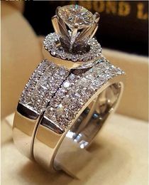 Wholesale Cute Female Crystal White Zircon Stone Set Sier Engagement Ring Vintage Bridal Wedding Rings for Women Gift Ring