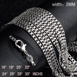 2mm Flat Oblate Snake Chain 925 Sterling Silver Plated Fashion Men Jewellery Necklace for Women Ladies Girl Choker Collar 16-30 Inches