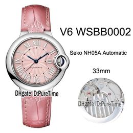 V6F WSBB0002 Seko NH05A Automatic Ladies Womens Watch Steel Case Pink MOP Dial Black Roman Markers Pink Leather Best Edition 33mm Puretime