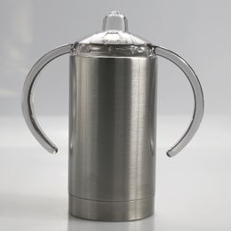 12oz straight sippy cup baby cup kids tumbler Stainless Steel tumbler with handle Sucker Cup Double Wall Vacuum Insulated Flask