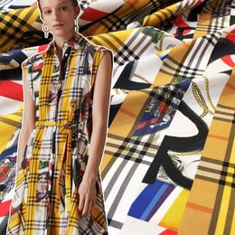 New European and American style digital printing yellow plaid Colour print dress clothing handmade DIY fabric polyester fabric