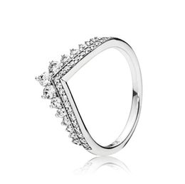 Clear CZ Diamond Princess Wish Ring Set Original Box for Pan-dora 925 Sterling Silver Women Girls Wedding Crown Rings W173