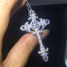 Luxury Big Male Cross pendant necklace 925 Sterling silver 5A Sona Cz Party wedding Cross Pendant for men women Jewellery GiftFemale Flower Bi