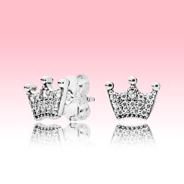 925 Silver small Crown Earrings CZ diamond Fashion Jewelry with Original box set for pink crown Stud Earring4802343