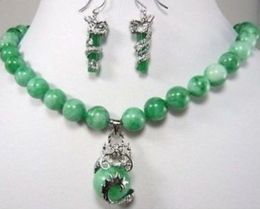 jewelry Jbeautiful color green jade dragon pendant necklace earring set18K gold plated watch wholesale