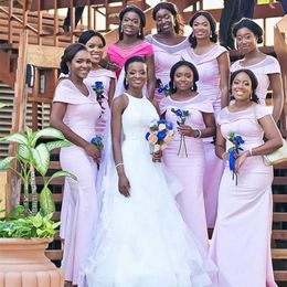 Black Girls Bridesmaid Dresses Pink Long African Summer Country Garden Formal Wedding Party Guest Maid of Honour Gowns Plus Size Custom Made