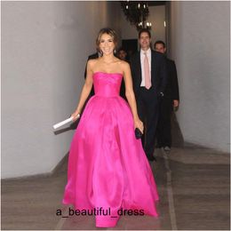 Hot Pink Satin Party Dress Para Festa Strapless Floor Length Evening Dresses Cheap Long Prom Gowns ED1252