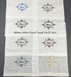 Set of 12 Home Textiles Guest Towels White Linen Hemstitched Tea Towel Cloth Guest Hand Dish Kitchen Bathroom Towels with embroidery Floral