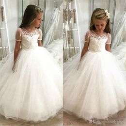 Flower Girls Dresses Hand Made Flower Long Ruffle Tulle Girls Pageant Dresses Backless Kids Formal Wear Dress