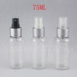 75ML Transparent Plastic Bottle With Silver Spray Pump , Water / Toner Packaging Bottle , Empty Cosmetic Container ( 50 PC/Lot )
