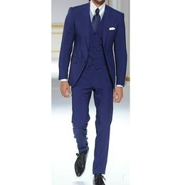 Excellent Blue Groom Tuxedos Notch Lapel Groomsman Wedding 3 Piece Suit Popular Men Business Prom Jacket Blazer(Jacket+Pants+Tie+Vest) 2664