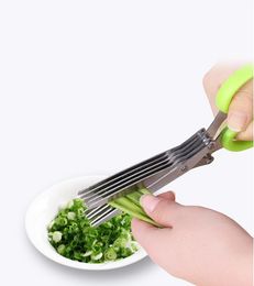 Stainless Steel 5 Layers Green Onion Scissors Kitchen Tools Sushi Shredded Scallion Cut Herb Scissors WB2114