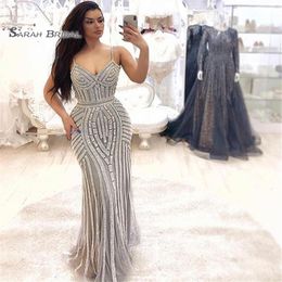 gold colored prom dresses UK - LX116 Spaghetti Mermaid Sequins Beads Tulle Evening Wear dress In Stock Hot Sales High-end Occasion custom made