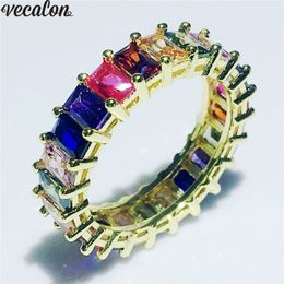 Vecalon Princess cut Eternity Band ring 925 Sterling Silver Mutilcolor 5A Cz wedding band rings For women Party Finger Jewellery